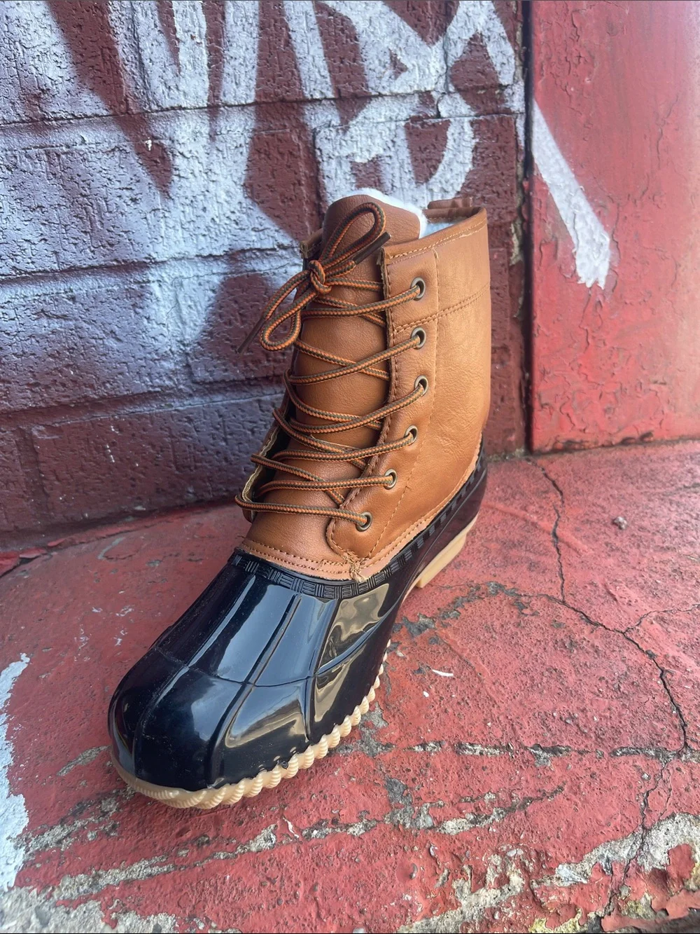 Women’s Two-Tone Duck Boot Ankle Bootie in Brown and Black - Picture 6 of 9